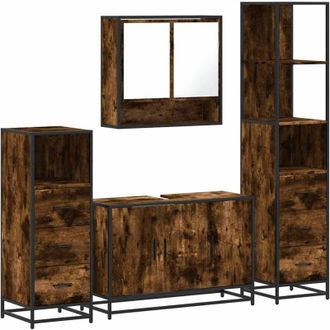 vidaXL Set De Muebles Ba&ntilde;o 4 Pzas Madera Contrachapada Roble Ahumado Vidaxl