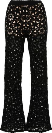 Twin-Set floral-crochet flared trousers - women - Spandex/Elastane/Viscose/Cotton - S - Black