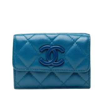 Chanel Pre-owned Wallets, female, Blue, Size: ONE SIZE Pre-owned Caviar Leather Tri Fold Wallet