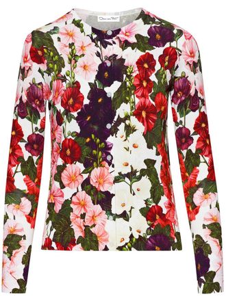 Oscar De La Renta Cardigan Hollyhocks a fiori - Rosa