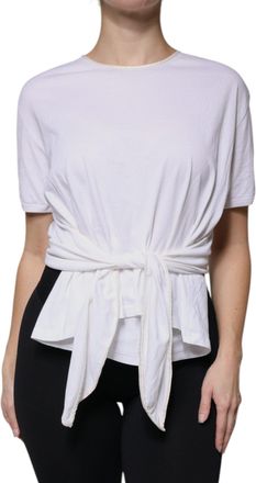 Dolce & Gabbana Womens White Cotton Silk Round Neck Wrap Blouse Top