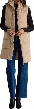 Panache Long Puffer Vest In Tan