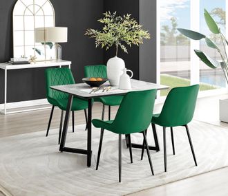 Furniturebox Carson White Marble Effect Dining Table & 4 Pesaro Black Leg Chairs in Green