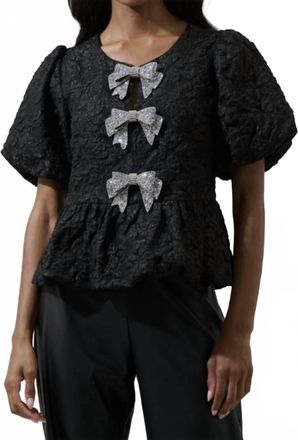 Sugarlips Arielle Jacquard Glow Bow Top In Black