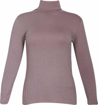 Purple Hanger New Womens Gathered Turtle Polo Neck Stretch Fit Top Ladies Long Sleeve Everyday Tshirt Tops Plus Size Mocha Size 24-26