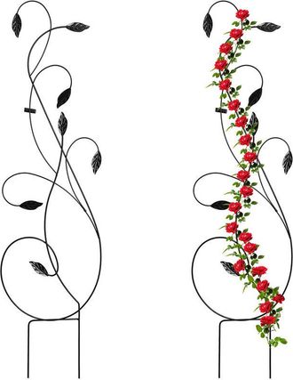 Relaxdays Relaxdays - Set of 2 Metal Trellises, for Climbing Plants, Plug-in, Decorative Curved Design, HxW: 144 x 39 cm, Black