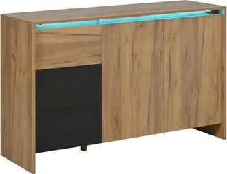 Urban Meuble Aparador efecto madera y negro con 3 cajones, 2 puertas y LED