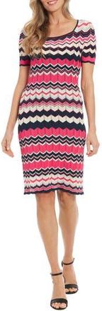 London Times Stripe Short Sleeve Sweater Dress in Berry Multi at Nordstrom Rack, Size X-Small