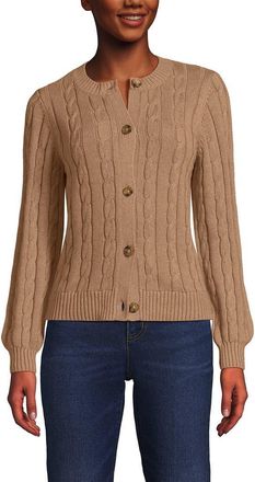 Lands End Drifter Classic Cable Crew Neck Cardigan Sweater in Vicuna Heather at Nordstrom, Size X-Large P