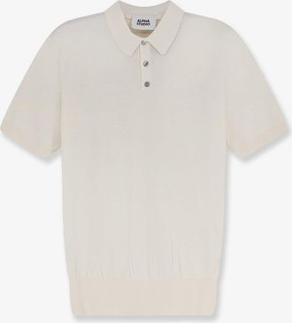 Alpha Studio Mens Polo Shirt Cotton-Silk White T-shirts And Polos