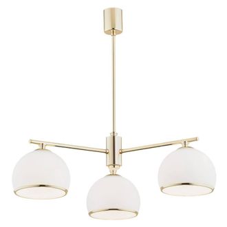 Netlighting Marbella Multi Arm Pendant Ceiling 3 Light Opal Matt Brass Steel in Gold