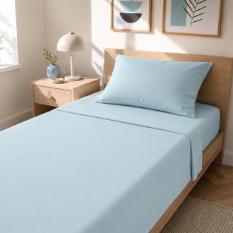 KASANOVA Completo letto singolo cotone azzurro tinta unita