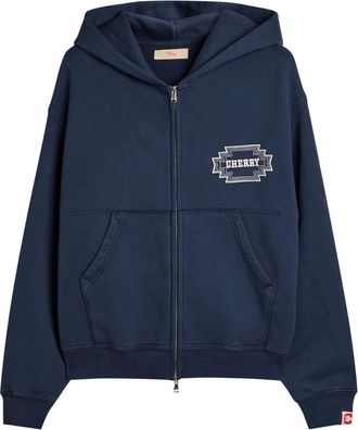 Cherry Los Angeles Embroidered Navajo Hooded Cotton Sweatshirt - Blue - XL