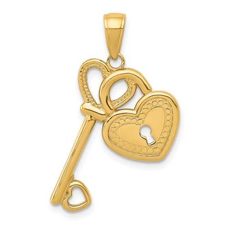 Diamond2Deal 14k Yellow Gold Polished Heart Key Lock Charm