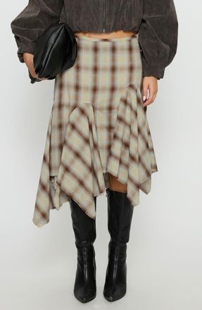 Princess Polly Toshie Asymmetric Plaid Midi Skirt in Multi Check at Nordstrom, Size 6