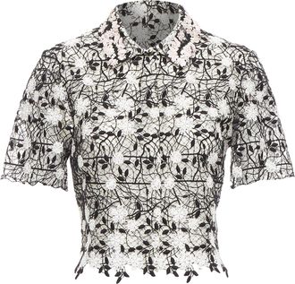 Giambattista Valli Cotton Blend Lace Applique Cropped Shirt