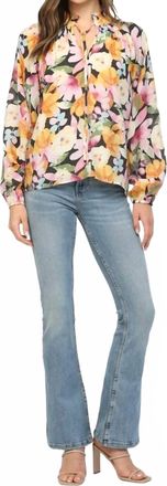 Fate Bold Floral Ruffled High Neck Blouse In Black Multi