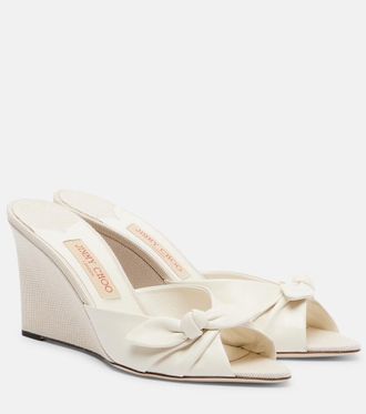 Jimmy Choo London Livi leather-trimmed canvas wedge mules
