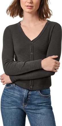 Lilla P Ribbed Slub Snap V-Neck