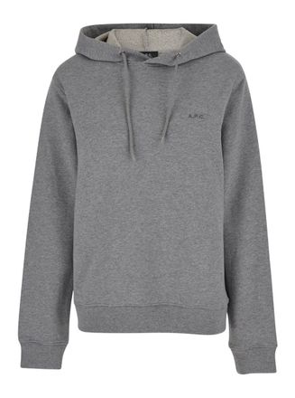 A.P.C. Grey Hoodie With Tonal Logo Embroidery In Jersey Woman