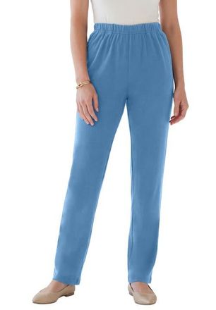Roaman's Plus Size Soft Knit Relaxed Pull-On Straight Leg Pant in Dusty Indigo at Nordstrom, Size Medium Tall