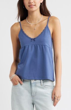 BP. Lace Trim Stretch Cotton Camisole in Blue Indigo at Nordstrom, Size Xx-Small