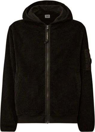 C.P. Company C.P. Company, Zip-throughs, male, Black, XL, Curduroy Zip Hooded