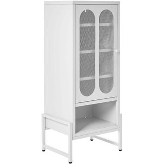 Beliani 1 Door Sideboard White Steel Oval Perforated Doors 5 Shelves Ventilation Slots Leg Caps Home Office Furniture Industrial Design SOLETTA