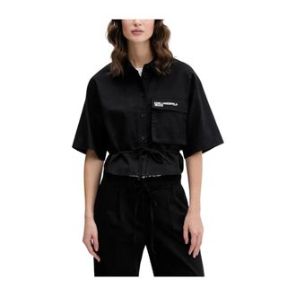 Karl Lagerfeld Camicetta Corta con Laccetti in Vita e Taschino - - Blouses & Shirts - Donna - Nero - S
