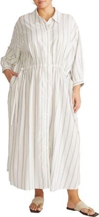 Universal Standard Drawstring Waist Button-Up Linen Blend Shirtdress in Mayfair Stripe at Nordstrom, Size Xs