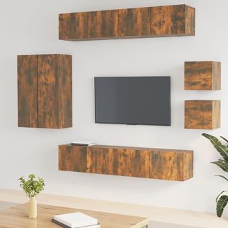 vidaXL Set De Muebles De Tv 8 Pzas Madera Contrachapada Roble Ahumado Vidaxl