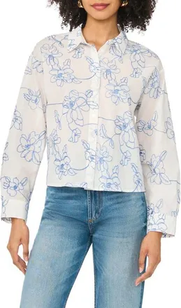 Vince Camuto Floral Embroidered Cropped Shirt in New Ivory at Nordstrom, Size X-Large