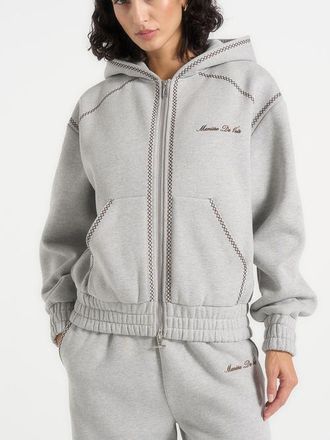Mani&egrave;re De Voir Ollie Unisex Whipstitch Raglan Effect Zip Hoodie in Light Grey at Nordstrom, Size Xx-Small