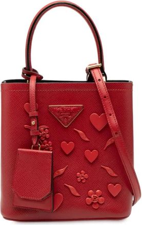 Prada 2013-2025 Saffiano Cuir Panier kleine verfraaide tas - Rood