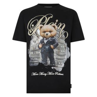 Philipp Plein Tops, Heren, Zwart, 4Xl, Katoen, Round Neck T-Shirt Teddy Money