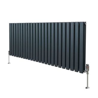 MonsterShop Oval Column Radiator & Valves - 600mm x 1440mm - Anthracite Grey