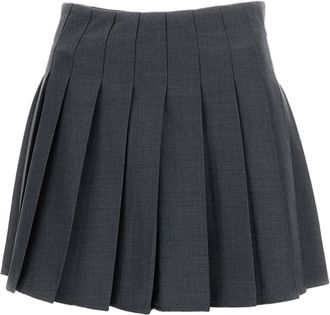 Self Portrait Grey Pleated Wool Blend Skirt