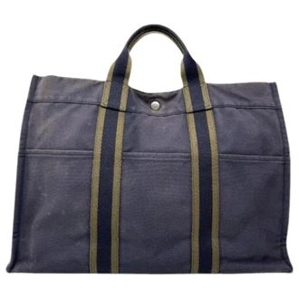 Herm&egrave;s Pre-owned Tote Bags, female, Blue, Size: ONE SIZE Pre-owned Cotton Tote Bag