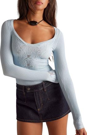 Free People Dynamic Duo Pointelle & Rib Long Sleeve Top in Cashmere Blue at Nordstrom, Size X-Small