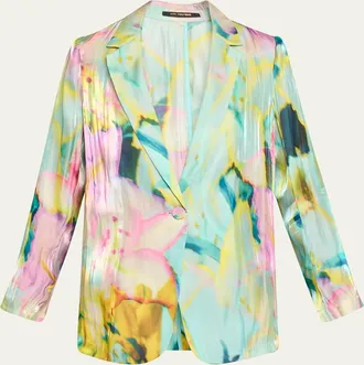 Kobi Halperin Joan Single-Button Metallic Satin Jacket