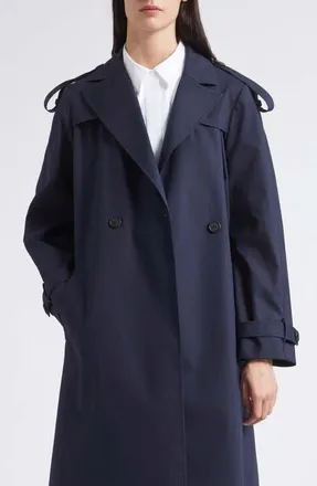Nellie Partow Annie Bonded Cotton Trench Coat in Navy at Nordstrom, Size 8
