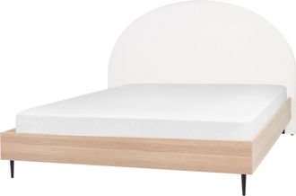 Beliani Cama Con Somier Blanco Crema Madera Clara Negro 180 X 200 Cm Poli&eacute;ster Mdf Millay