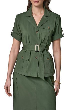 DKNY Short Sleeve Belted Jacket in Verde at Nordstrom, Size X-Small