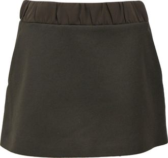 Neil Barrett Mini Gartered Waist A-line Skirt in Olive Wool