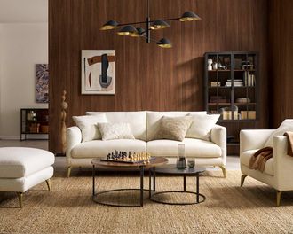 Castlery Lena Sofa, Cream, Brass Legs, Spill-Resistant, Removable Covers for Women