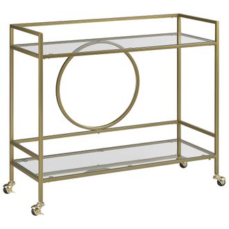 Beliani Carrito De Cocina De Metal Dorado Vidrio 75 X 45 Cm Ruedas 2 Estantes Caj&oacute;n Glamour Kerry