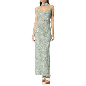 AFRM Cheryl Paisley Slipdress with Scarf in Aqua Paisley at Nordstrom, Size X-Small