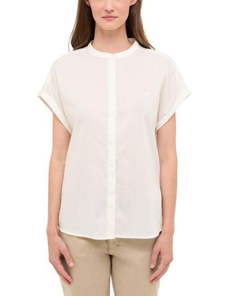 Mustang Kurzarmbluse MUSTANG, Damen, Gr. 36, weiss (whisper wei&szlig;), Web, Obermaterial: 100% Baumwolle, unifarben, loose fit, Blusen Kurzarmbluse, mit verdeckte