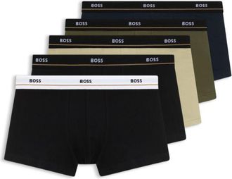 BOSS Five-pack of stretch-cotton trunks with logo waistbands