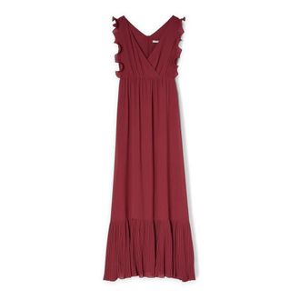Motivi Lange jurk met geplooide randen - Dames - Avondkleed - Rood - XS - Polyester - Kleedjes